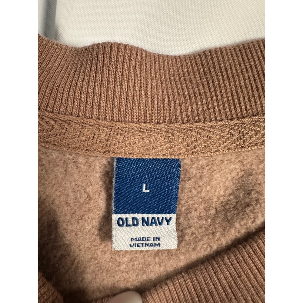 Old Navy Womens Large Tan Brown Raglan Sleeve Fleece Crewneck SweatshirtPullover - Picture 2 of 4